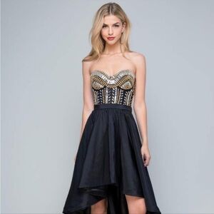 Bebe NWT Beaded Gown Hi Low Mesh Corset Bustier Cocktail Dress  Sz 4